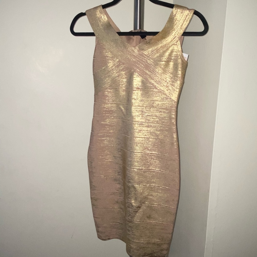 HERVE LEGER Gold Foil Dress